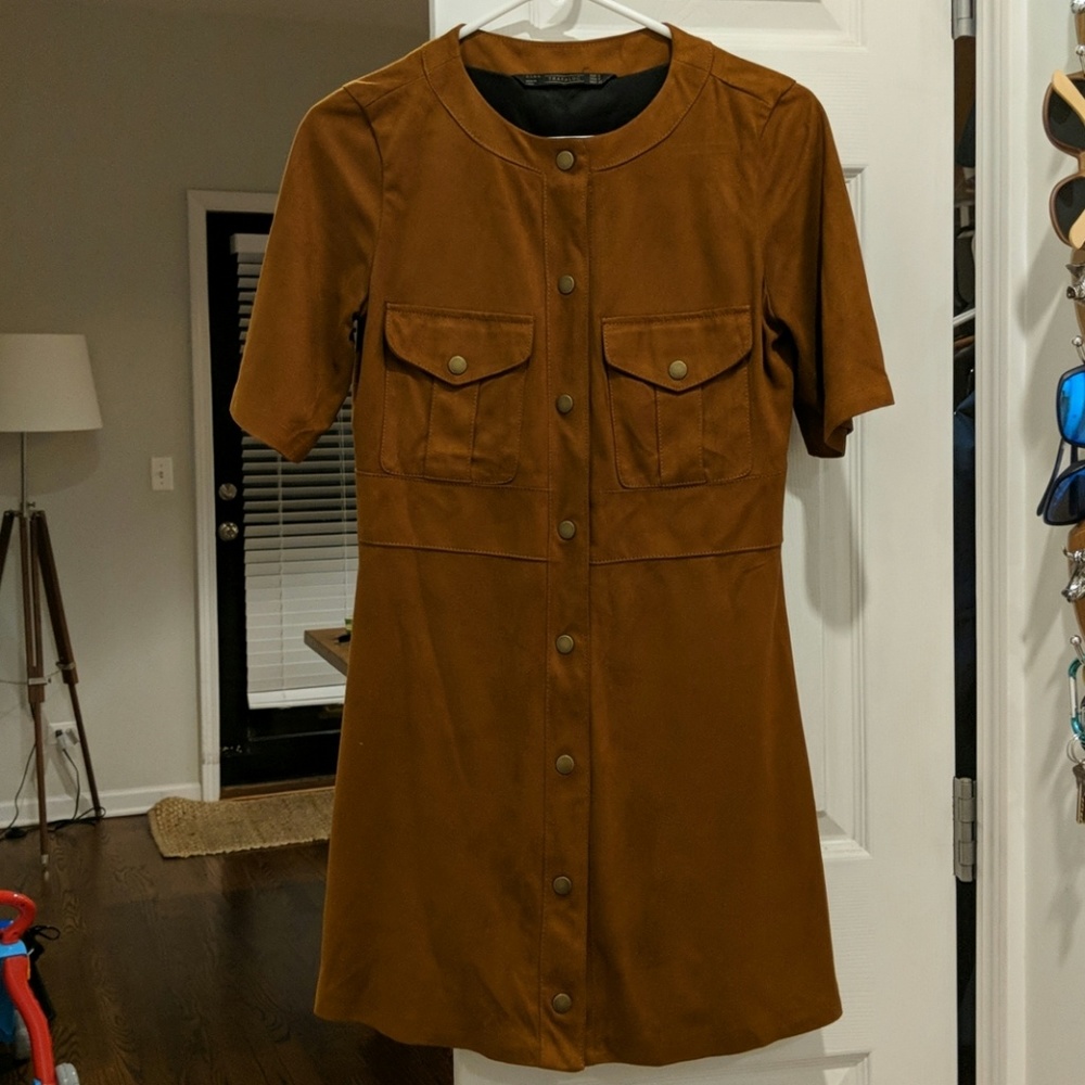 Zara Trafaluc Faux Suede Brown Dress